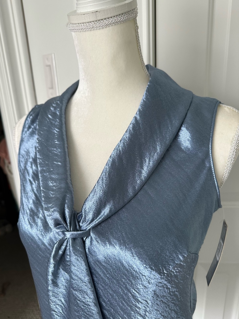 Tahari Shimmer Sleeveless Top in Steel Blue
